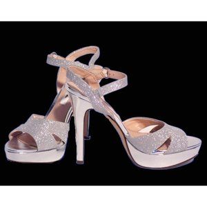 Nina New York Stiletto Platform Silver Sparkle High Heel Shoes Size 7M